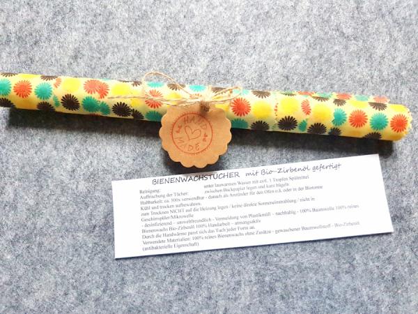 qBienenwachstuch mit Bio-Zirbenoel 4er-Set Daisy bunt gerollt